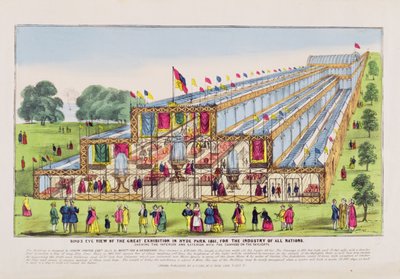 Vogelperspektive der Großen Ausstellung im Hyde Park, zeigt das Innere und das Äußere, veröffentlicht von A. Flude von English School